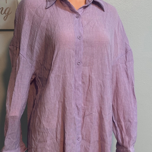 SHEIN Light Purple Button-Down Shirt - Picture 4 of 5